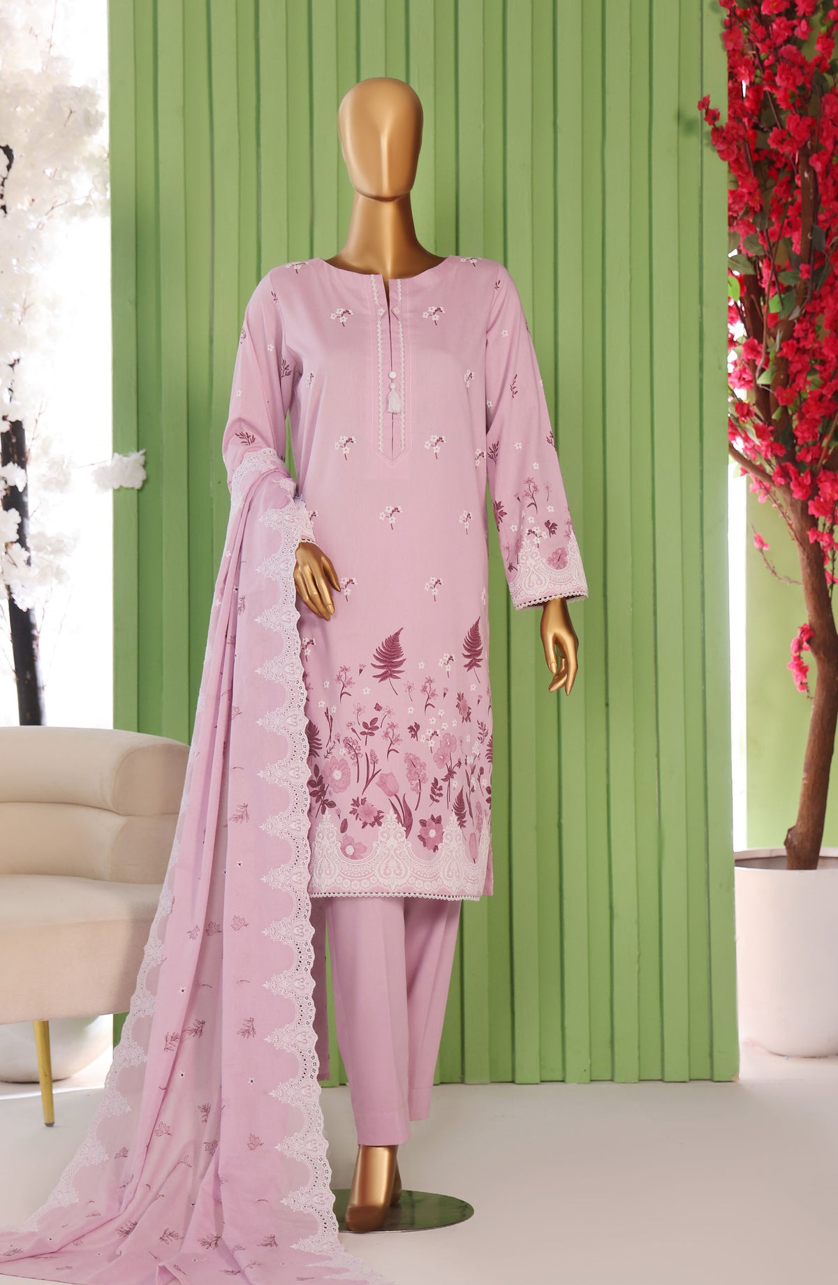 Libas-e-Khas by HZ Embroidered Cotton Karandi Unstitched 3 Piece Suit - LKE-101 - HZ25LBSK - Orchid Blush - Winter Collection