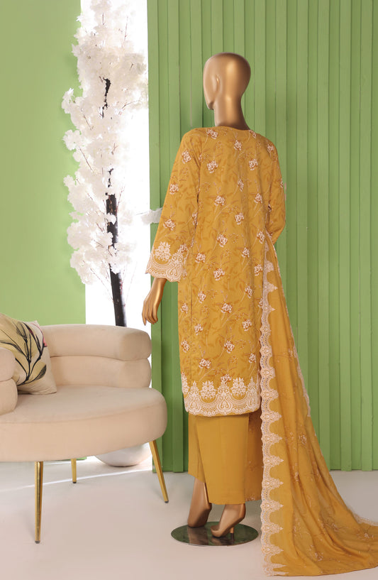Libas-e-Khas by HZ Embroidered Cotton Karandi Unstitched 3 Piece Suit - LKE-104 - HZ25LBSK - Amber Honey - Winter Collection