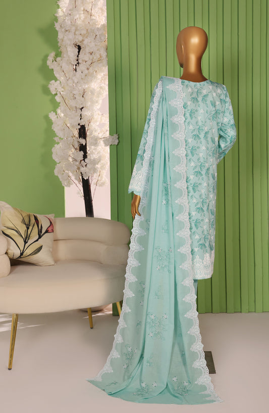 Libas-e-Khas by HZ Embroidered Cotton Karandi Unstitched 3 Piece Suit - LKE-103 - HZ25LBSK - Aqua Fern - Winter Collection
