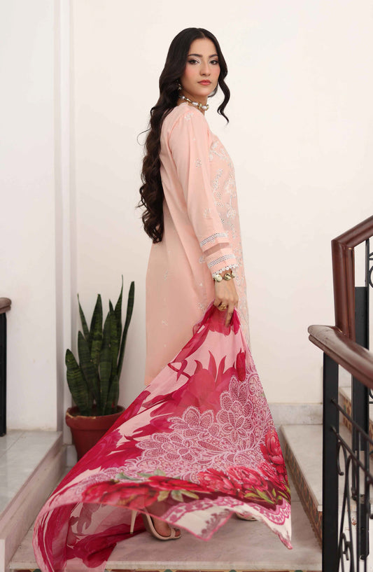 Libas by Khoobsurat Signature Embroidered Lawn Stitched 3 Piece Suit - D-06 - KHB26LB - Pink - Summer Collection