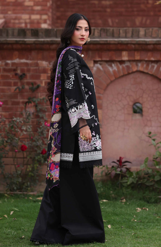 Libas by Khoobsurat Signature Embroidered Lawn Stitched 3 Piece Suit - D-03 - KHB26LB - Black - Summer Collection