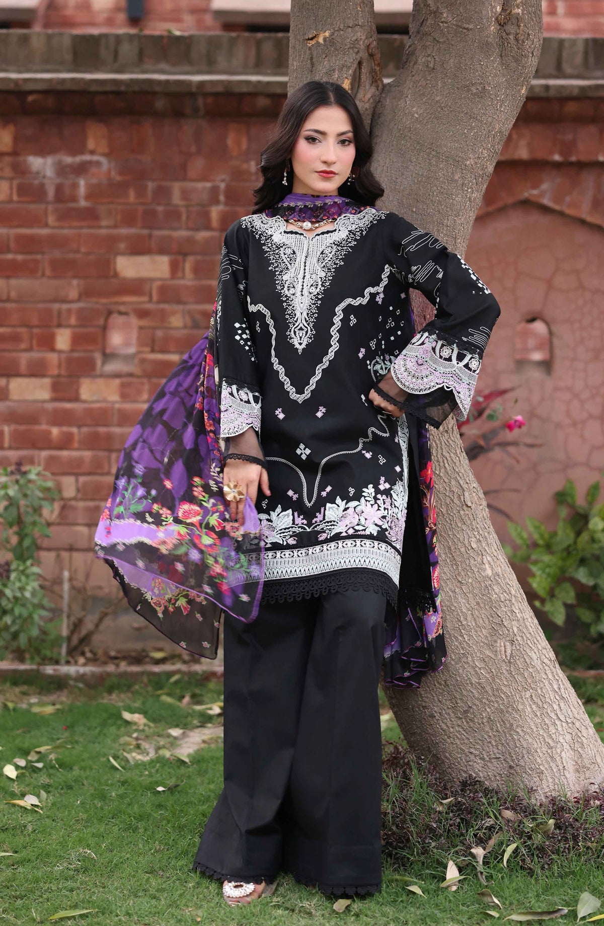 Libas by Khoobsurat Signature Embroidered Lawn Stitched 3 Piece Suit - D-03 - KHB26LB - Black - Summer Collection