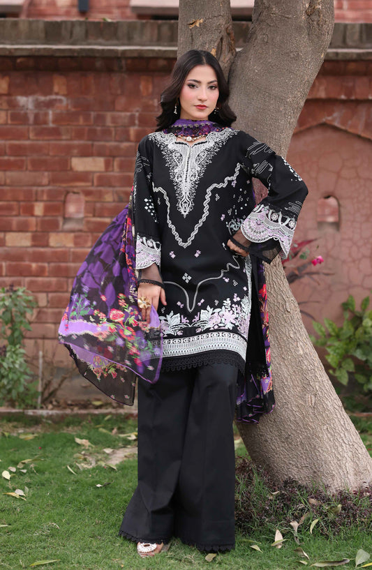 Libas by Khoobsurat Signature Embroidered Lawn Stitched 3 Piece Suit - D-03 - KHB26LB - Black - Summer Collection