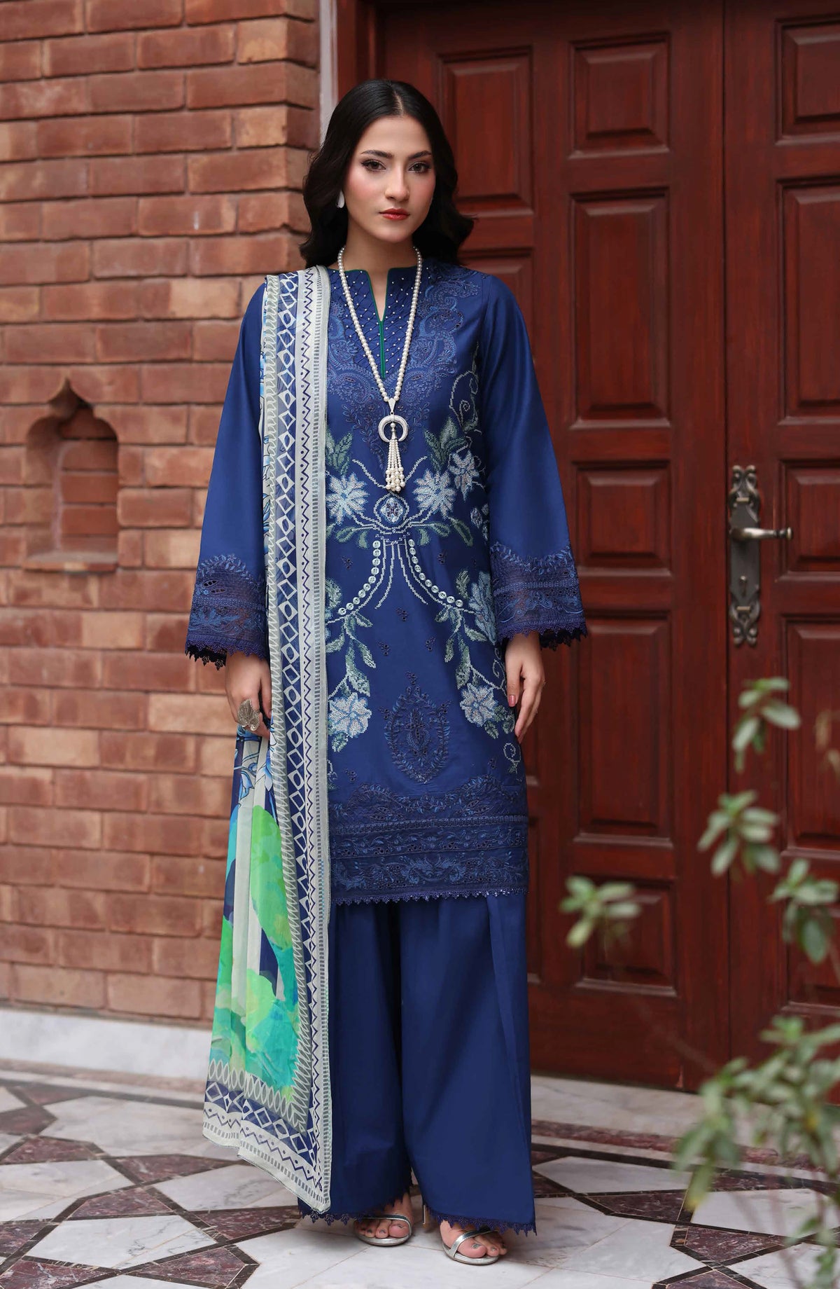 Libas by Khoobsurat Signature Embroidered Lawn Stitched 3 Piece Suit - D-02 - KHB26LB - Blue - Summer Collection