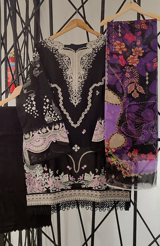 Libas by Khoobsurat Signature Embroidered Lawn Stitched 3 Piece Suit - D-03 - KHB26LB - Black - Summer Collection