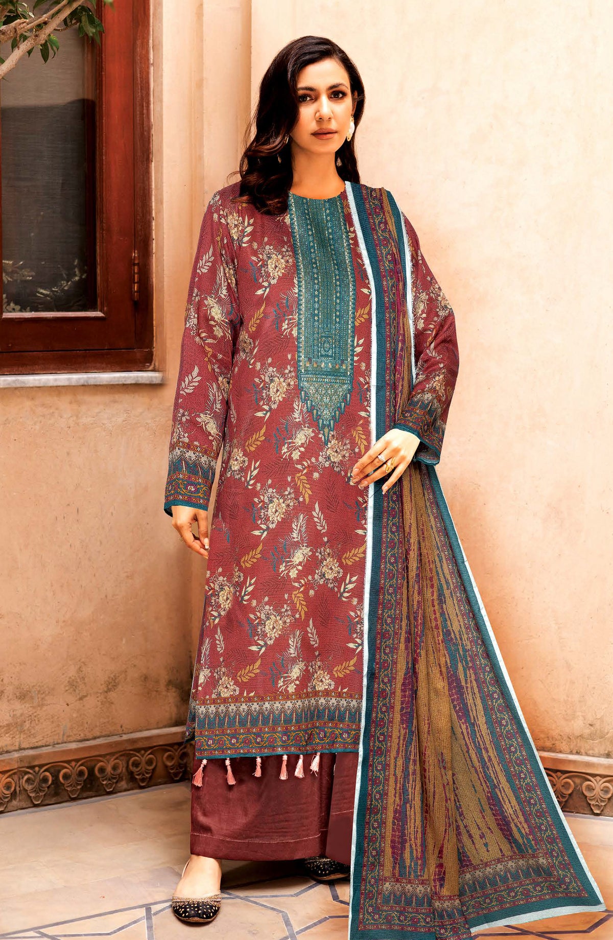 Limra by Johra Printed Lawn Unstitched 3 Piece Suit - JW-1422 - JH25LIMR - Maroon - Casual Collection