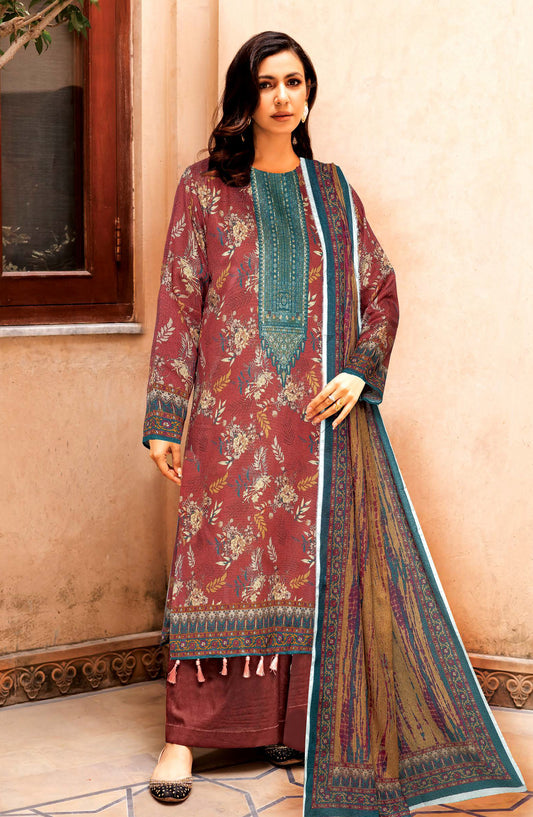 Limra by Johra Printed Lawn Unstitched 3 Piece Suit - JW-1422 - JH25LIMR - Maroon - Casual Collection