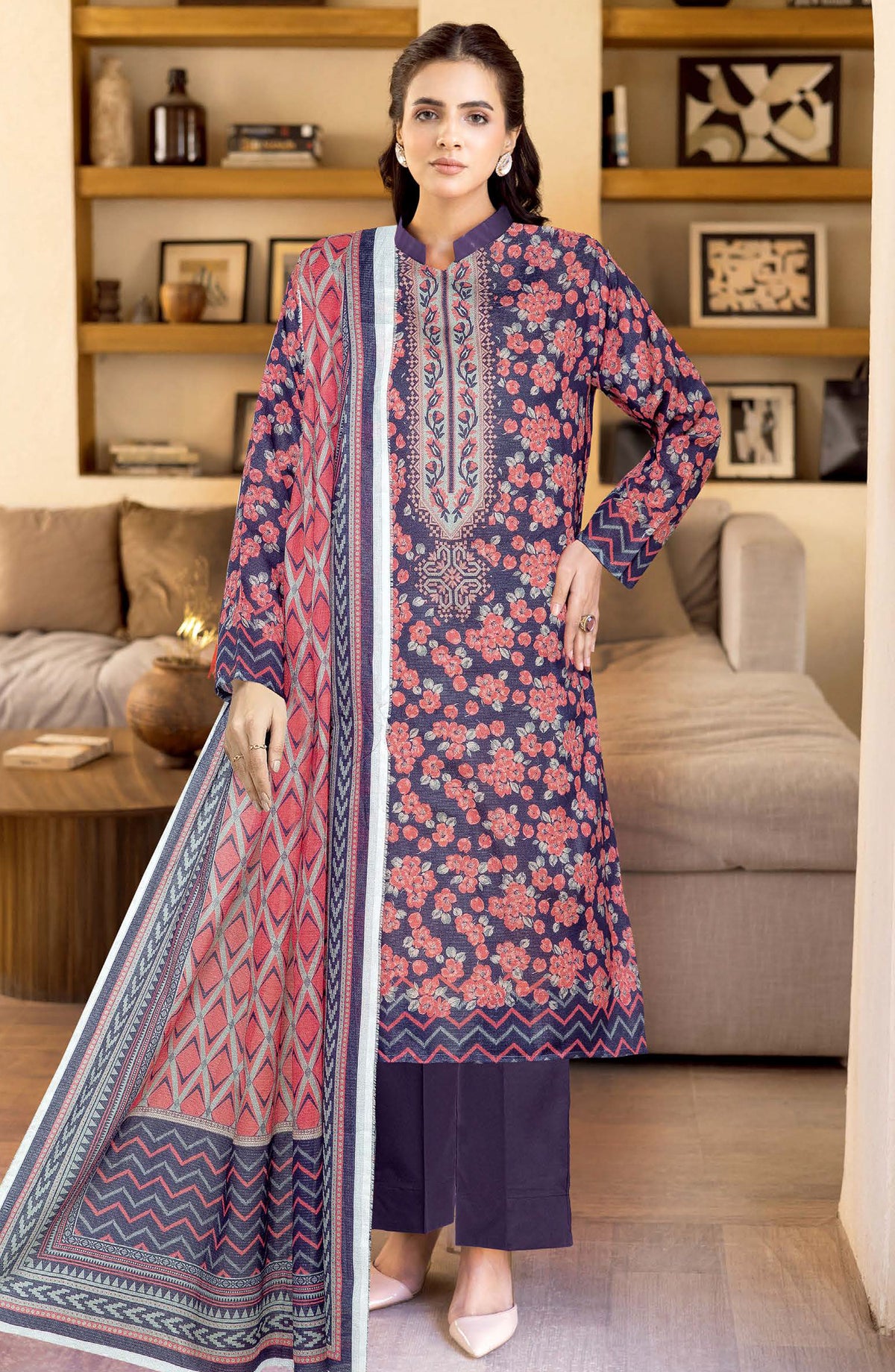 Limra by Johra Printed Lawn Unstitched 3 Piece Suit - JW-1418 - JH25LIMR - Pink - Casual Collection