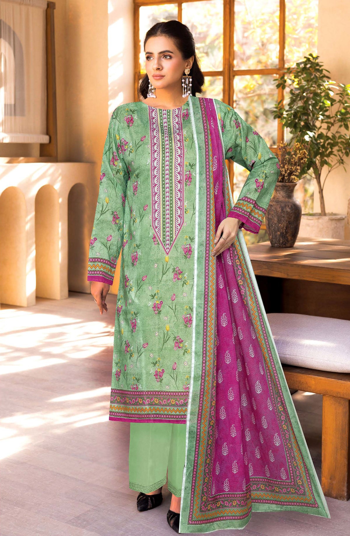 Limra by Johra Printed Lawn Unstitched 3 Piece Suit - JW-1416 - JH25LIMR - Green - Casual Collection