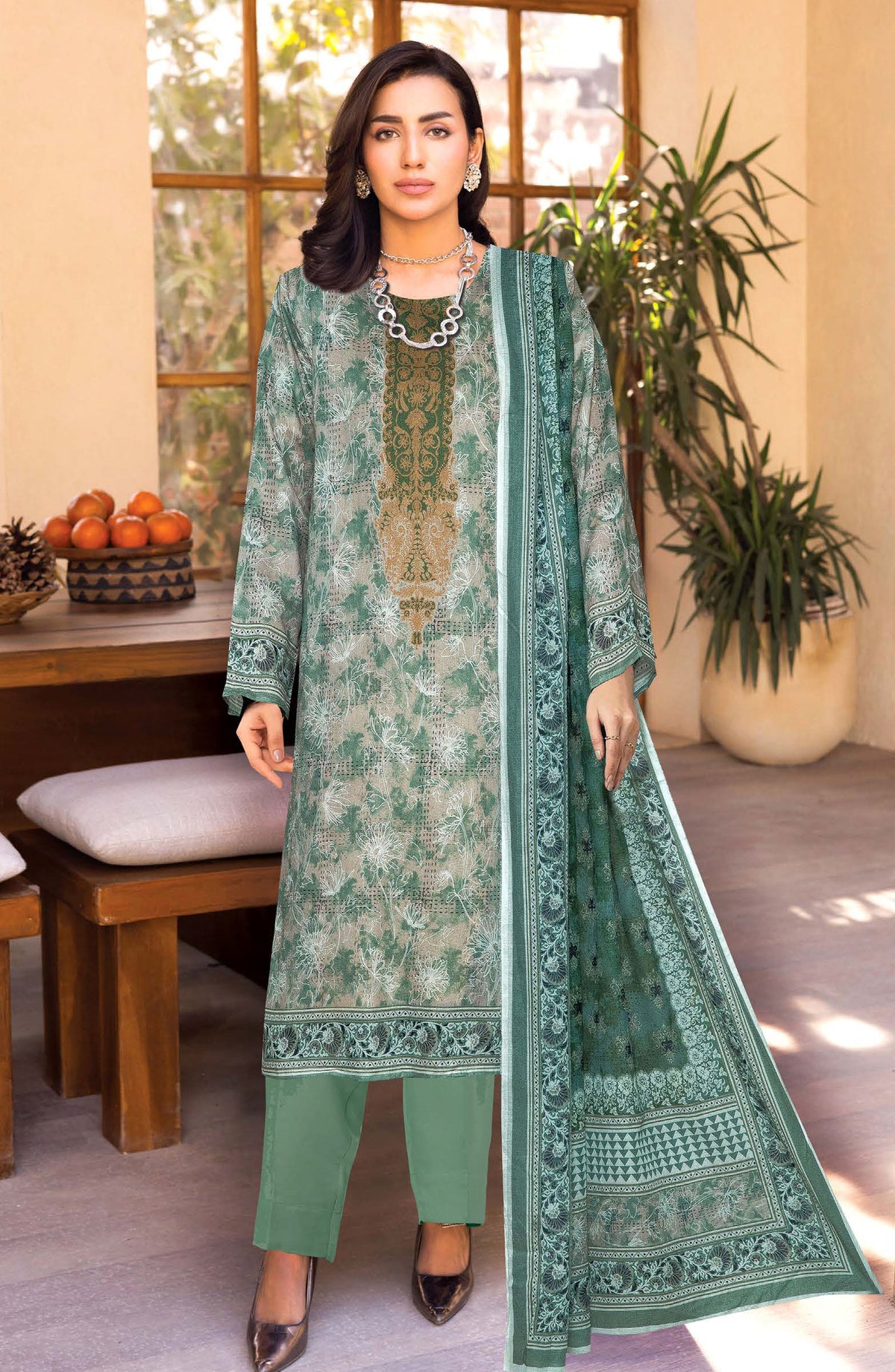 Limra by Johra Printed Lawn Unstitched 3 Piece Suit - JW-1414 - JH25LIMR - Green - Casual Collection