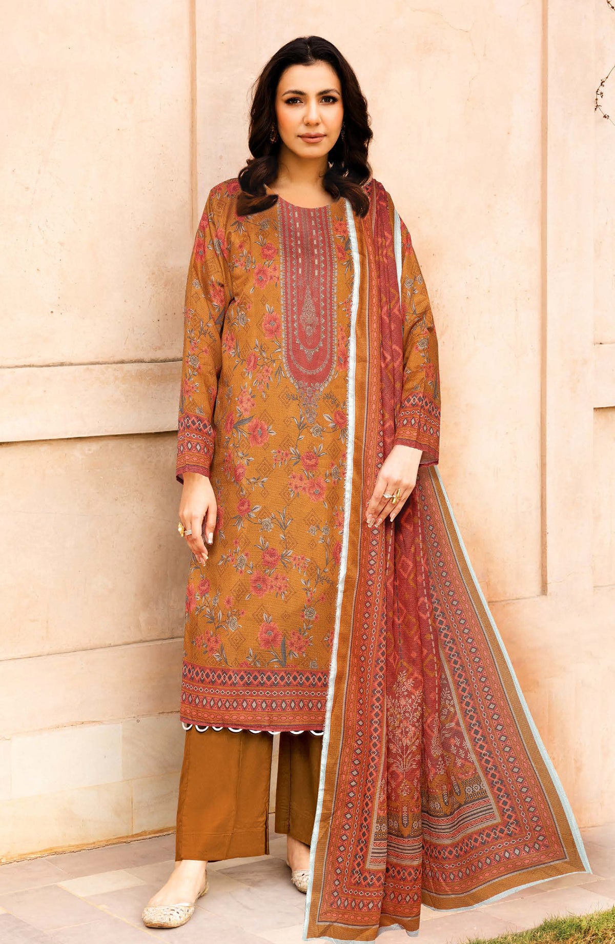 Limra by Johra Printed Lawn Unstitched 3 Piece Suit - JW-1413 - JH25LIMR - Brown - Casual Collection