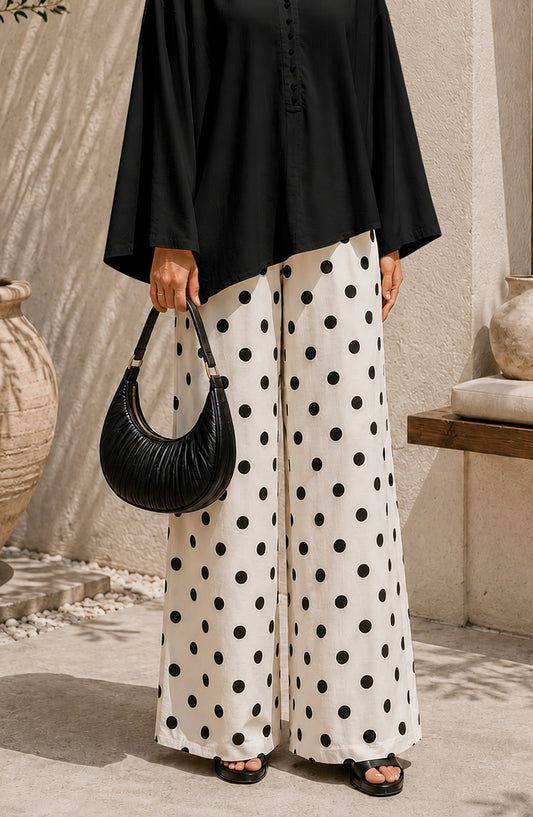 Lines & Flows by Amna Khadija Printed Cotton Lawn Stitched Flowy Pants - AKLF-03 - AM26LLWS - White - Summer Collection