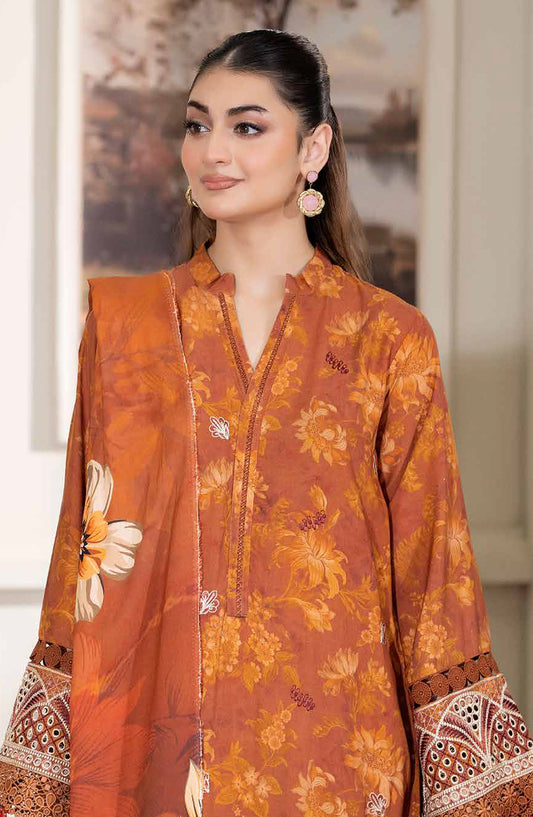 Lisha by Johra Printed & Embroidered Staple Slub Unstitched 3 Piece Suit - JW-2420 - JH25LISHA - Rust - Winter Collection