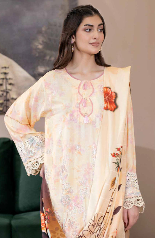 Lisha by Johra Printed & Embroidered Staple Slub Unstitched 3 Piece Suit - JW-2419 - JH25LISHA - Lemon - Winter Collection