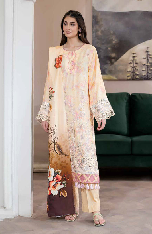 Lisha by Johra Printed & Embroidered Staple Slub Unstitched 3 Piece Suit - JW-2419 - JH25LISHA - Lemon - Winter Collection