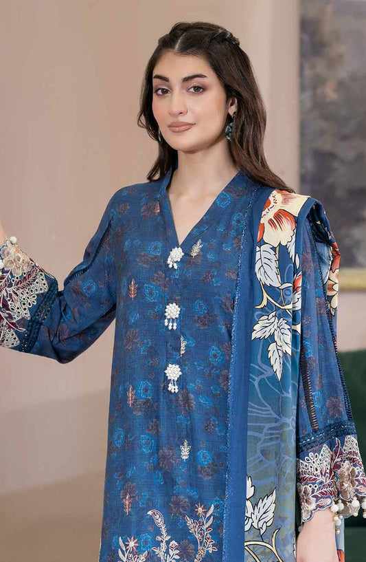 Lisha by Johra Printed & Embroidered Staple Slub Unstitched 3 Piece Suit - JW-2418 - JH25LISHA - Blue - Winter Collection