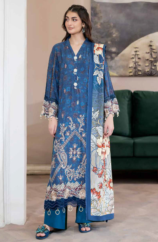 Lisha by Johra Printed & Embroidered Staple Slub Unstitched 3 Piece Suit - JW-2418 - JH25LISHA - Blue - Winter Collection