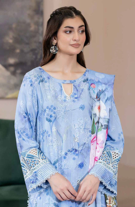 Lisha by Johra Printed & Embroidered Staple Slub Unstitched 3 Piece Suit - JW-2417 - JH25LISHA - Blue - Winter Collection