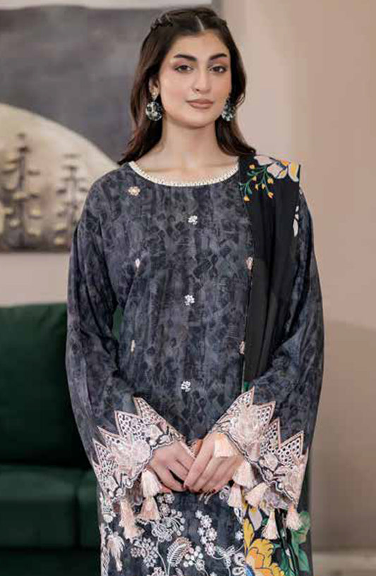 Lisha by Johra Printed & Embroidered Staple Slub Unstitched 3 Piece Suit - JW-2416 - JH25LISHA - Black - Winter Collection