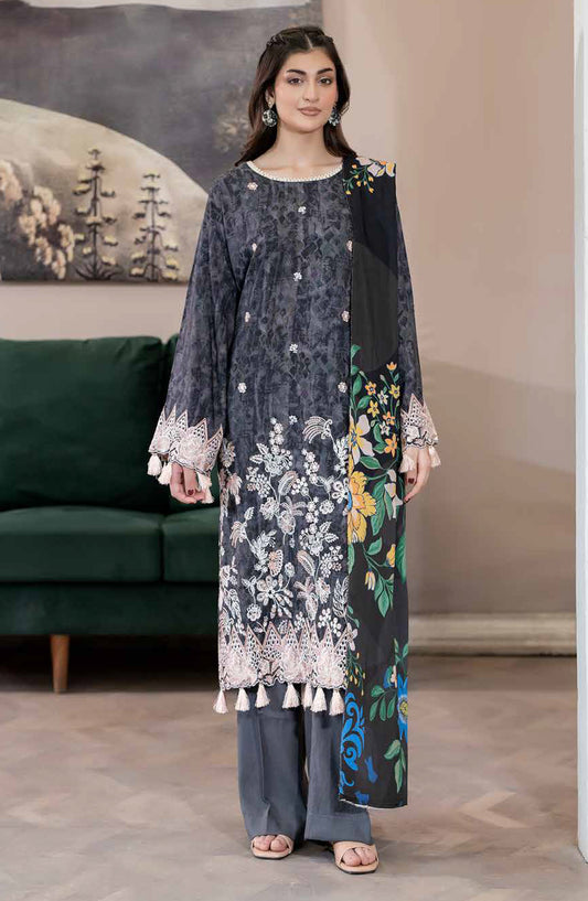 Lisha by Johra Printed & Embroidered Staple Slub Unstitched 3 Piece Suit - JW-2416 - JH25LISHA - Black - Winter Collection