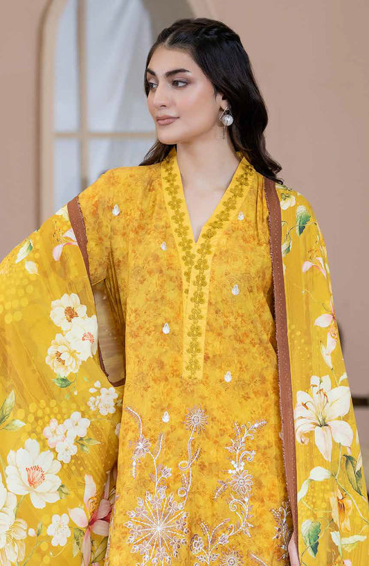 Lisha by Johra Printed & Embroidered Staple Slub Unstitched 3 Piece Suit - JW-2415 - JH25LISHA - Yellow - Winter Collection