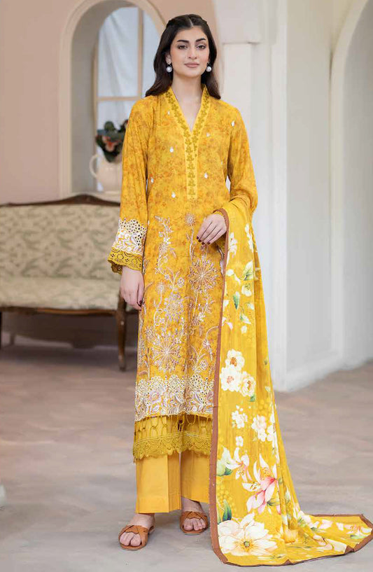Lisha by Johra Printed & Embroidered Staple Slub Unstitched 3 Piece Suit - JW-2415 - JH25LISHA - Yellow - Winter Collection