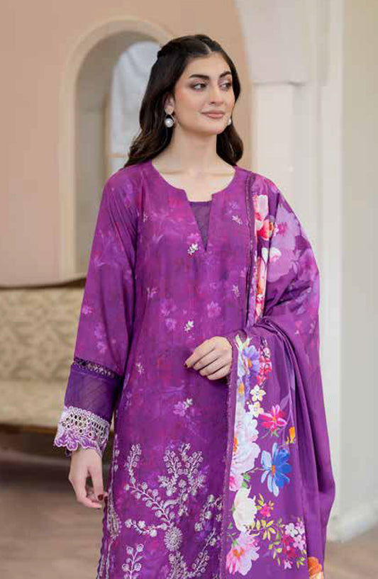 Lisha by Johra Printed & Embroidered Staple Slub Unstitched 3 Piece Suit - JW-2414 - JH25LISHA - Purple - Winter Collection