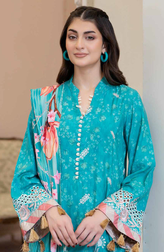Lisha by Johra Printed & Embroidered Staple Slub Unstitched 3 Piece Suit - JW-2413 - JH25LISHA - Blue - Winter Collection