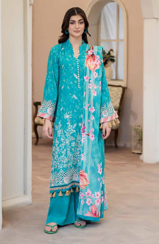 Lisha by Johra Printed & Embroidered Staple Slub Unstitched 3 Piece Suit - JW-2413 - JH25LISHA - Blue - Winter Collection