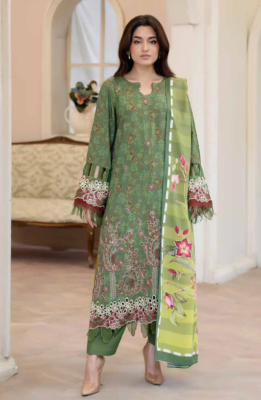 Lisha by Johra Printed & Embroidered Staple Slub Unstitched 3 Piece Suit - JW-2412 - JH25LISHA - Green - Winter Collection