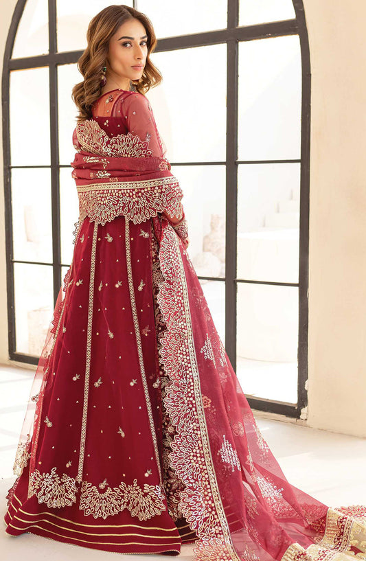 Lu Zella by Farasha Premium Embroidered Net Unstitched 3 Piece Suit - 06-Carmine Allure - FSH25LZ - Red - Formals Collection