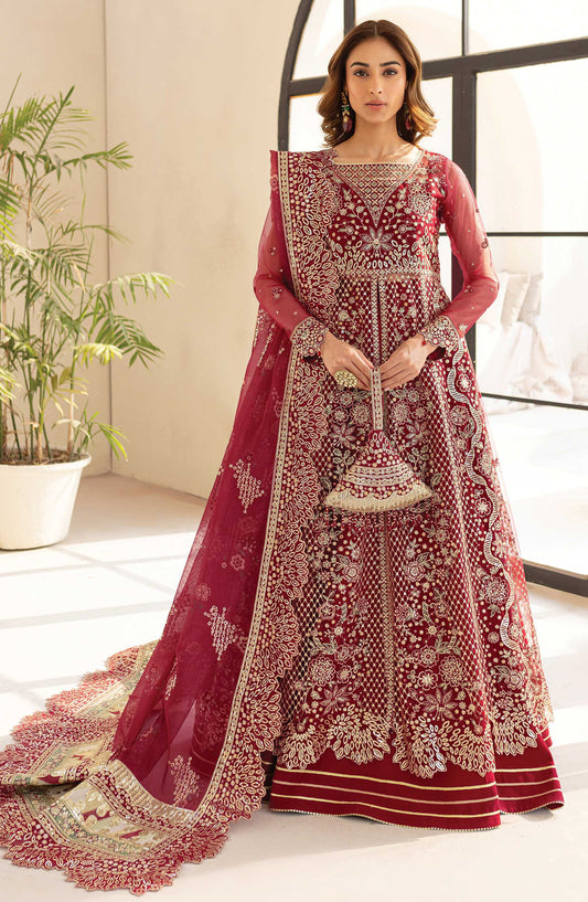 Lu Zella by Farasha Premium Embroidered Net Unstitched 3 Piece Suit - 06-Carmine Allure - FSH25LZ - Red - Formals Collection