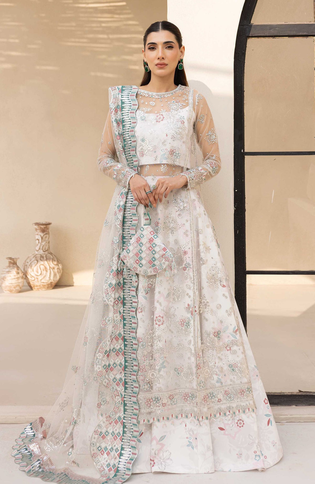 Lu Zella by Farasha Premium Embroidered Net Unstitched 3 Piece Suit - 05-Moonlight Mist - FSH25LZ - White - Formals Collection