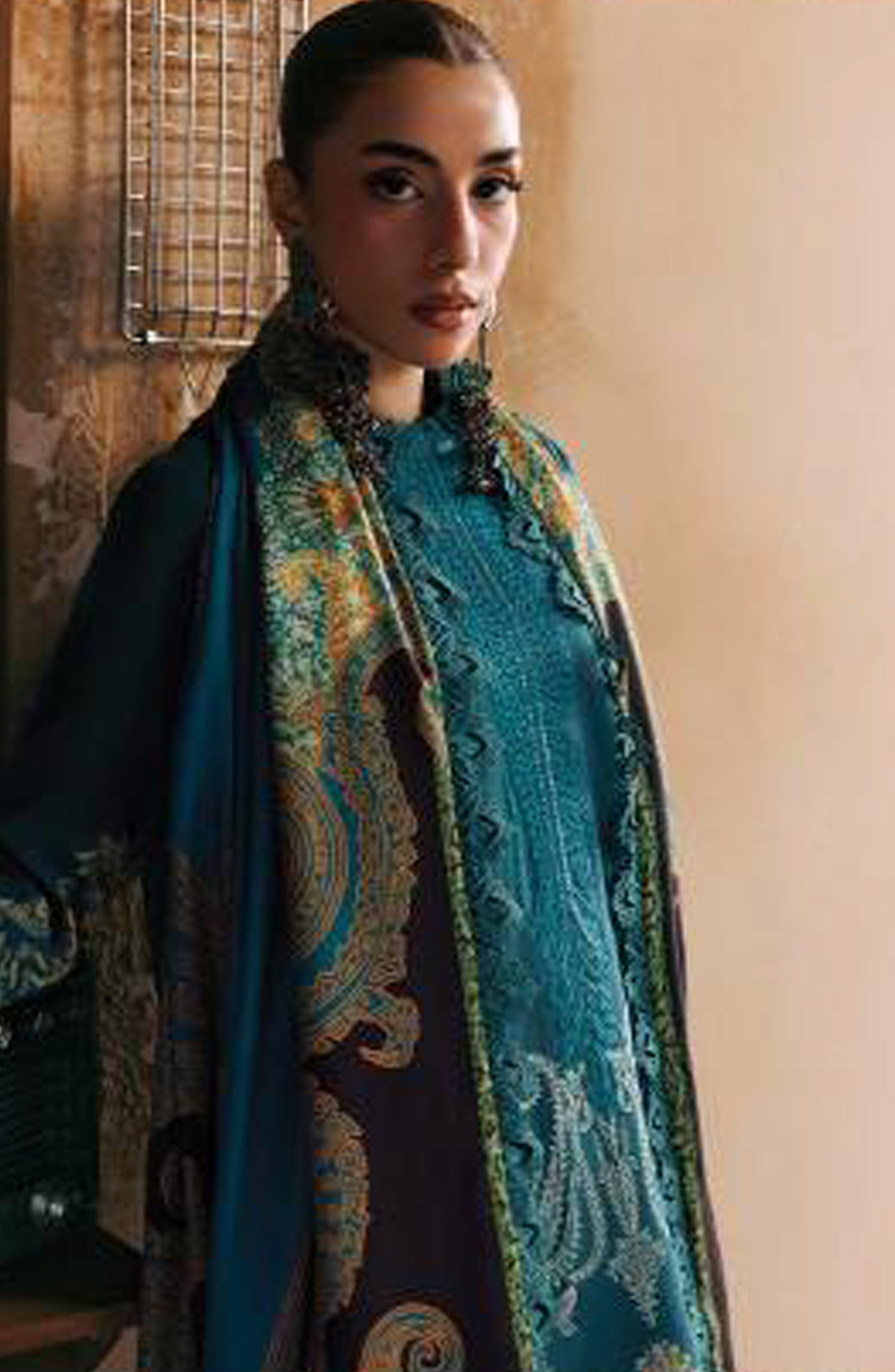 M. Basics Embroidered Linen Unstitched 3 Piece Suit - D011A - MB26AST - Teal - Winter Collection