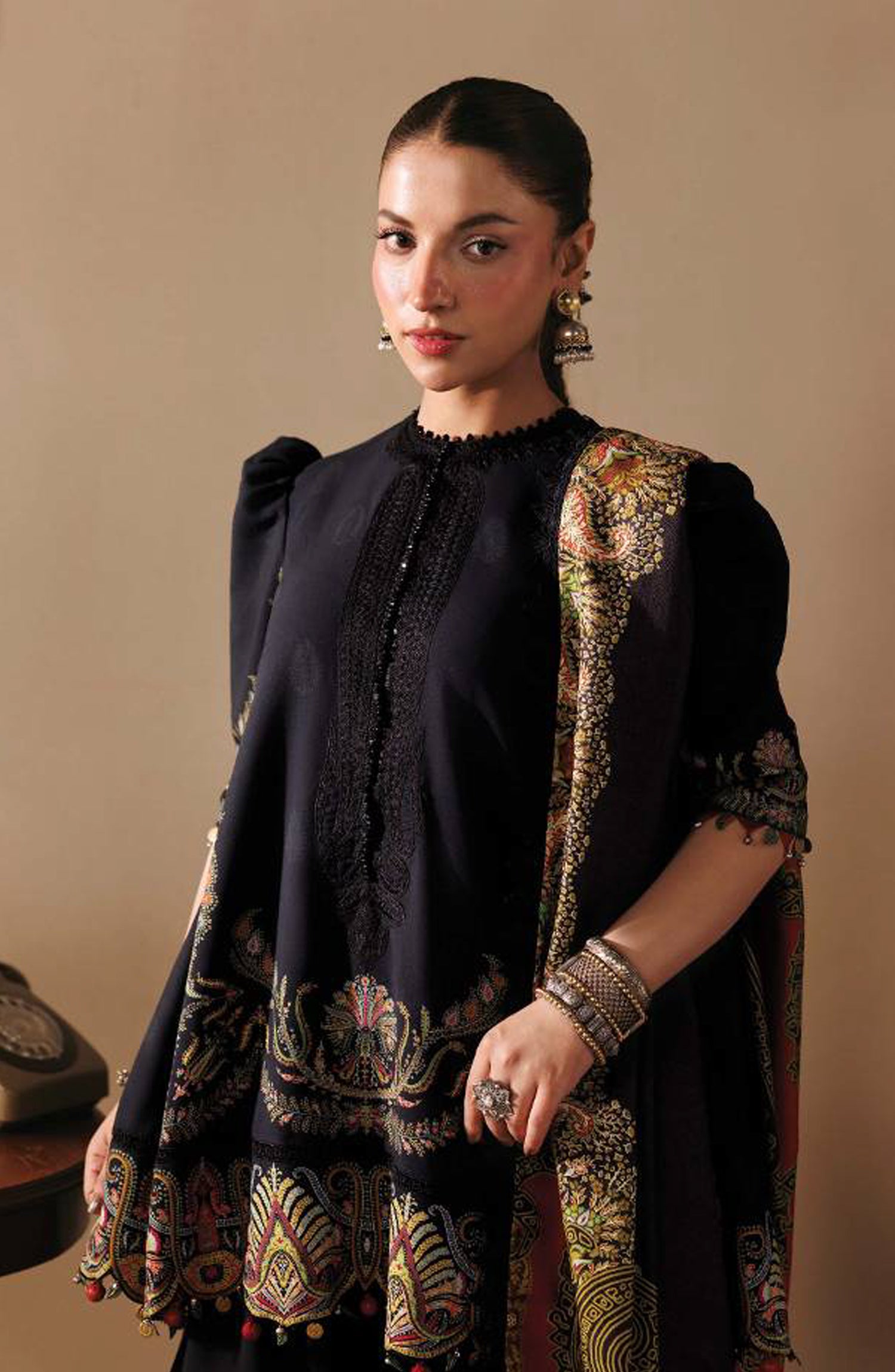 M. Basics Embroidered Linen Unstitched 3 Piece Suit - D011B - MB26AST - Black - Winter Collection