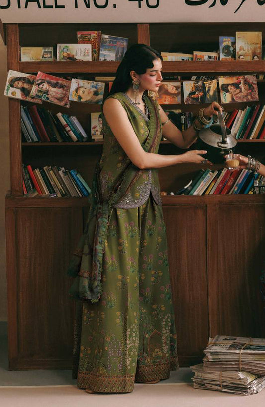 M. Basics Embroidered Linen Unstitched 3 Piece Suit - D012A - MB26AST - Green - Winter Collection