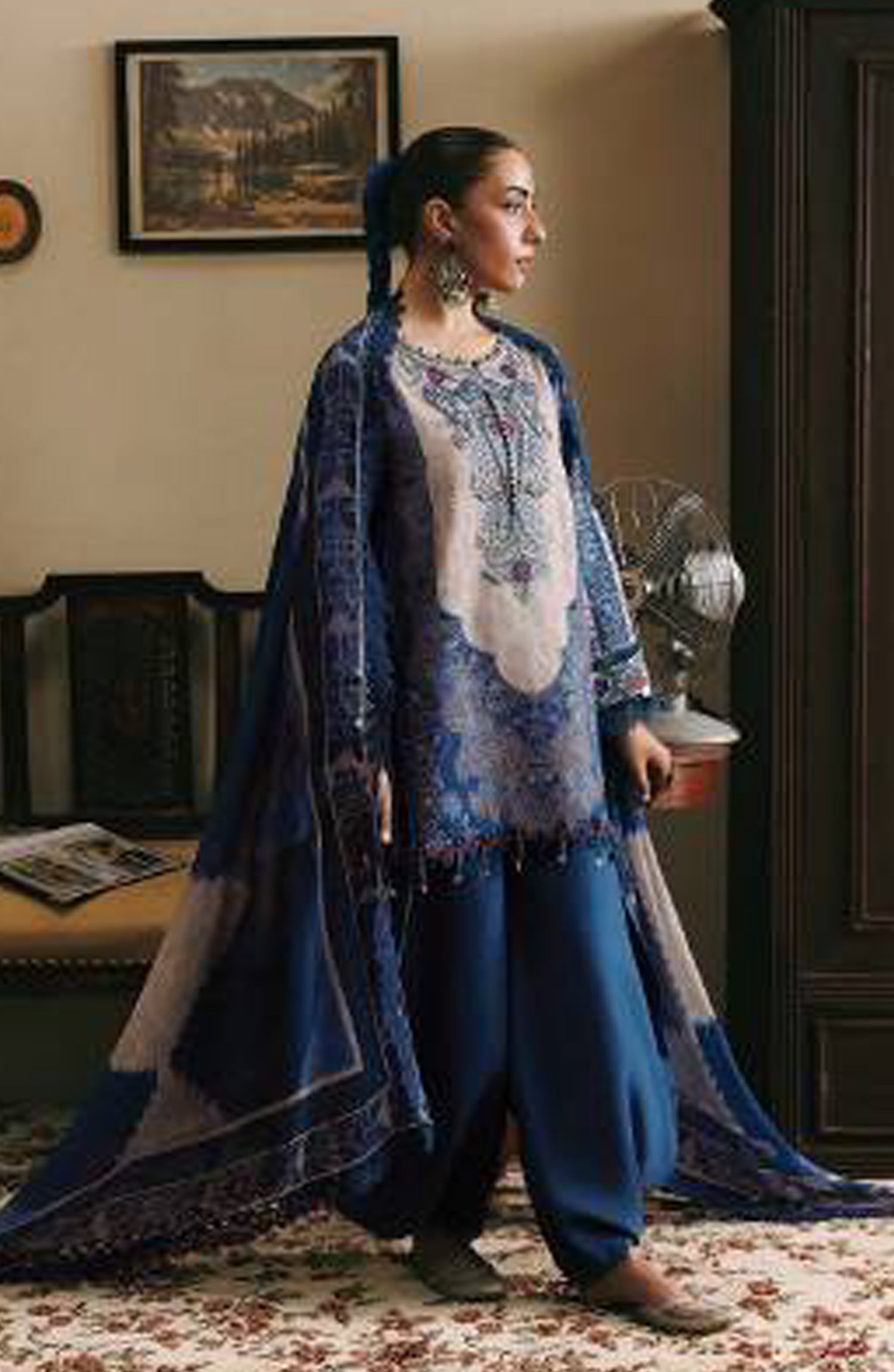 M. Basics Embroidered Slub Khaddar Unstitched 3 Piece Suit - D01A - MB26AST - Blue - Winter Collection