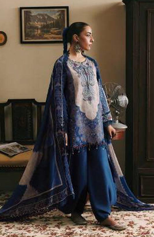 M. Basics Embroidered Slub Khaddar Unstitched 3 Piece Suit - D01A - MB26AST - Blue - Winter Collection