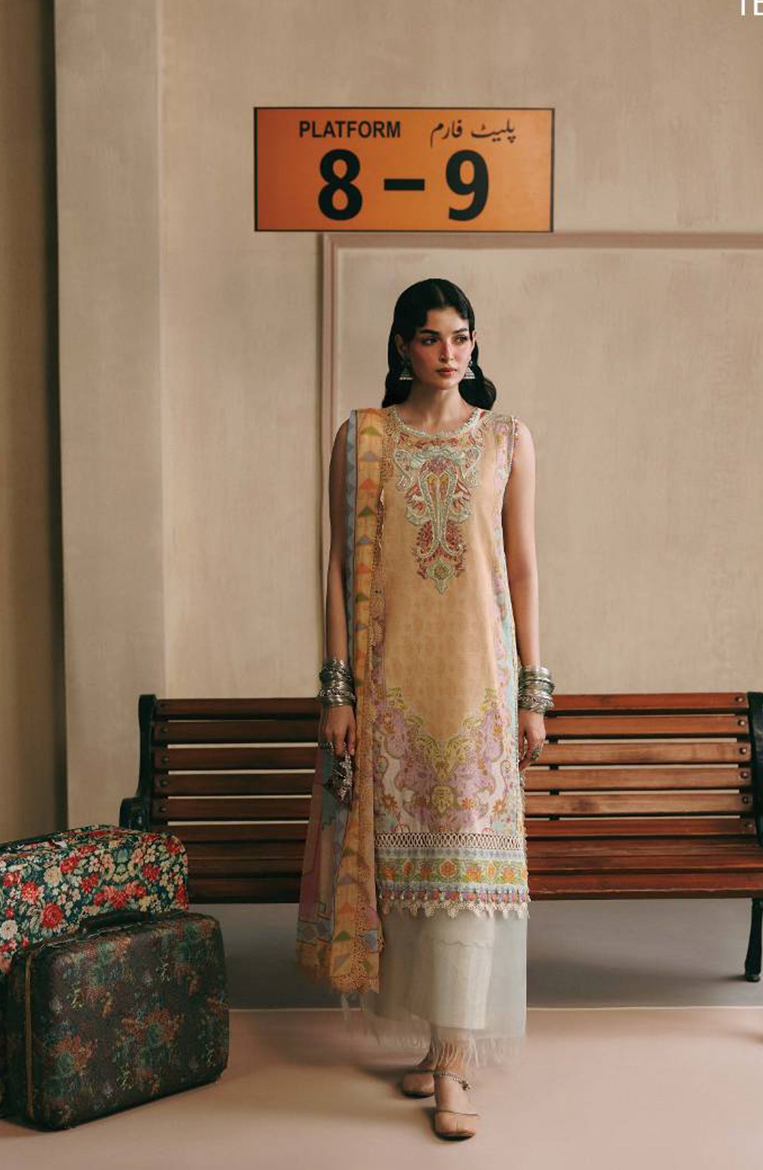 M. Basics Embroidered Slub Khaddar Unstitched 3 Piece Suit - D01B - MB26AST - Yellow - Winter Collection