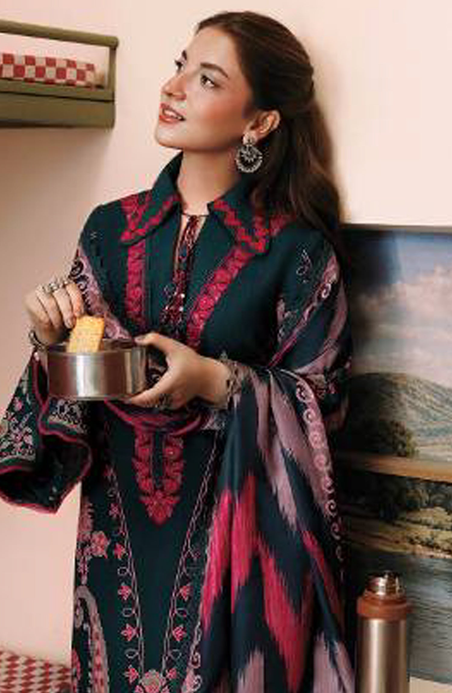 M. Basics Embroidered Slub Khaddar Unstitched 3 Piece Suit - D02B - MB26AST - Blue - Winter Collection