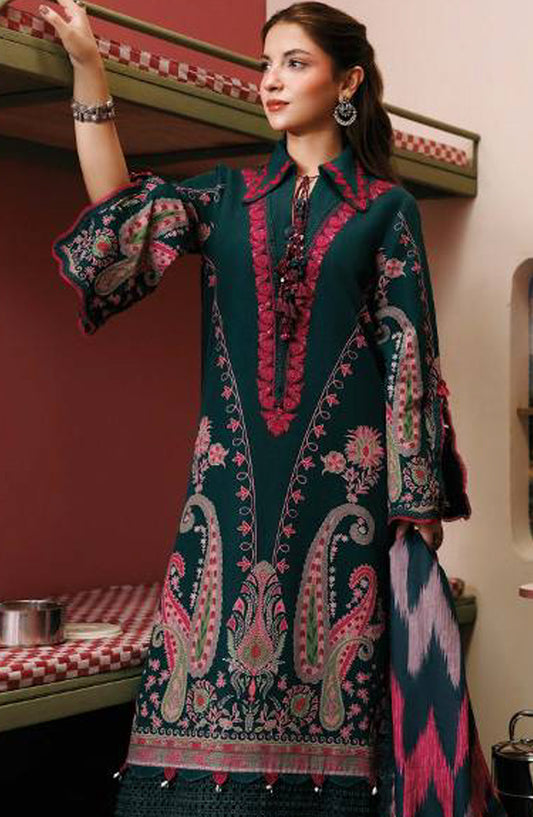 M. Basics Embroidered Slub Khaddar Unstitched 3 Piece Suit - D02B - MB26AST - Blue - Winter Collection