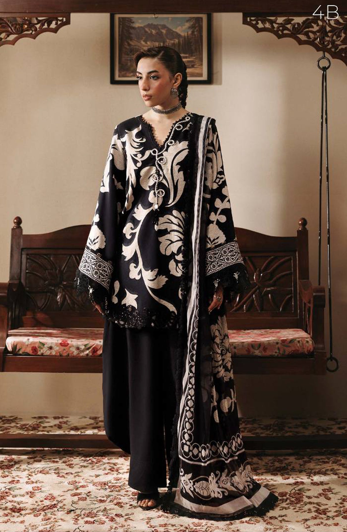 M. Basics Embroidered Slub Khaddar Unstitched 3 Piece Suit - D04B - MB26AST - Black - Winter Collection