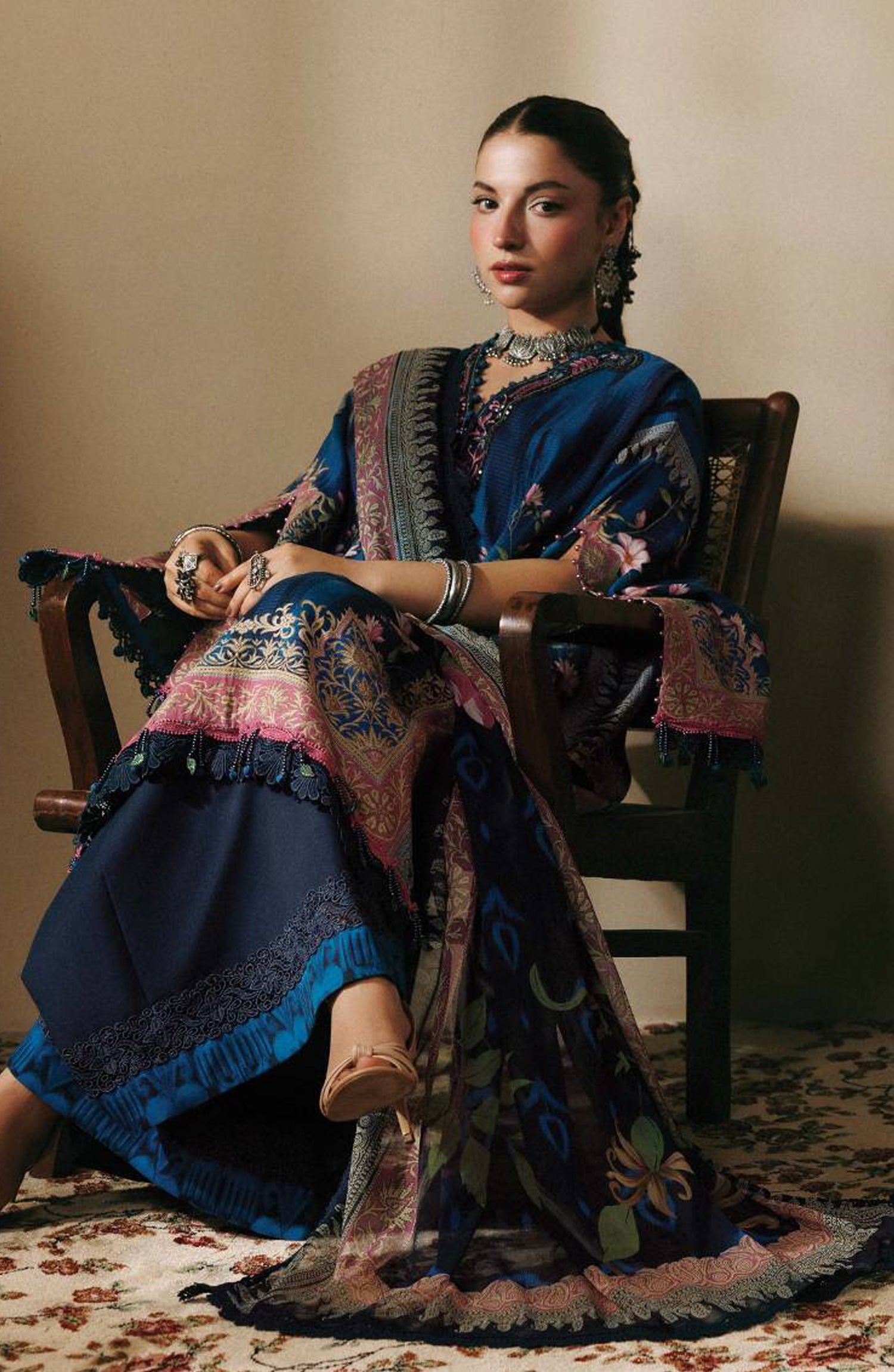 M. Basics Embroidered Slub Khaddar Unstitched 3 Piece Suit - D05A - MB26AST - Blue - Winter Collection
