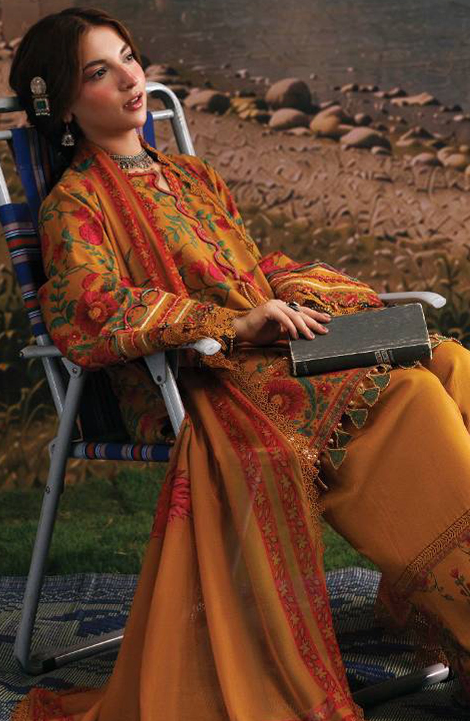 M. Basics Embroidered Slub Khaddar Unstitched 3 Piece Suit - D06B - MB26AST - Mustard - Winter Collection