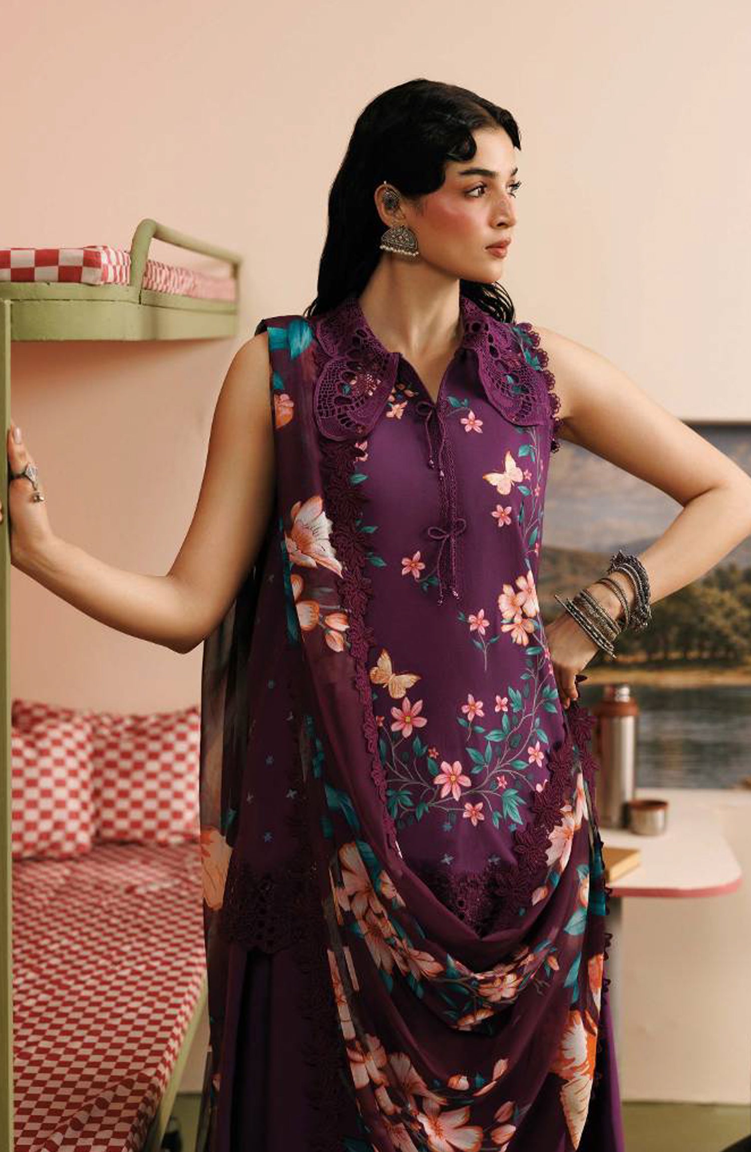 M. Basics Embroidered Linen Unstitched 3 Piece Suit - D07A - MB26AST - Purple - Winter Collection