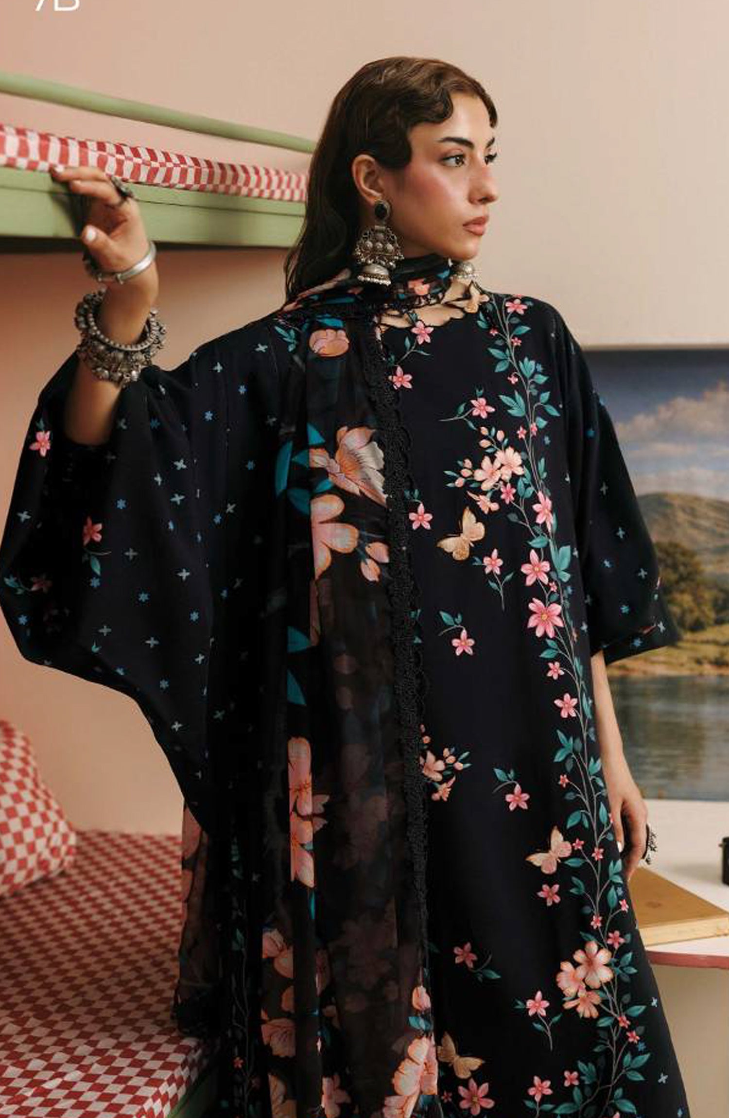 M. Basics Embroidered Linen Unstitched 3 Piece Suit - D07B - MB26AST - Black - Winter Collection