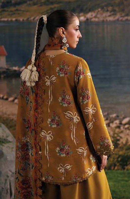M. Basics Embroidered Linen Unstitched 3 Piece Suit - D08A - MB26AST - Mustard - Winter Collection