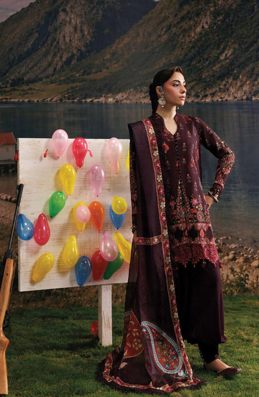 M. Basics Embroidered Linen Unstitched 3 Piece Suit - D09B - MB26AST - Purple - Winter Collection