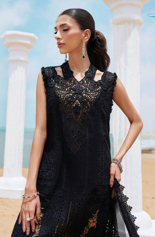 Maria B Embroidered Luxury Lawn Unstitched 3 Piece Suit - MB25LL - D-01 - Black - Summer Collection