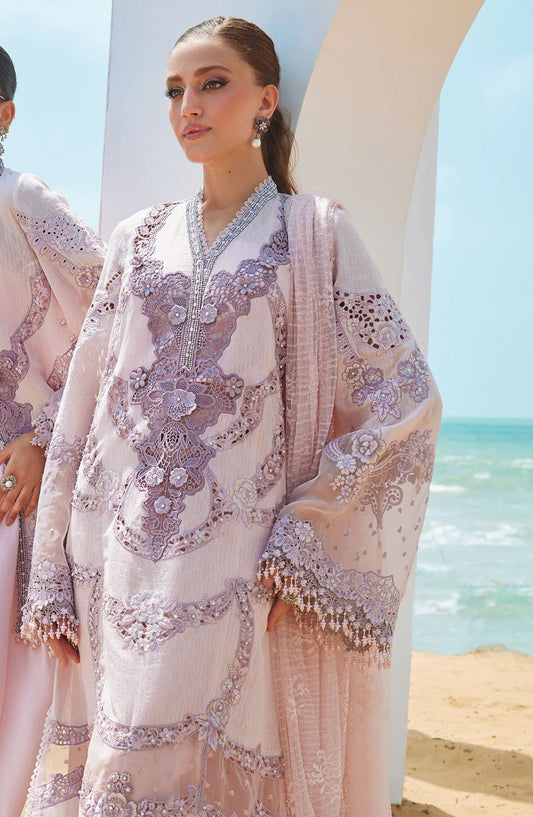 Maria B Embroidered Luxury Lawn Unstitched 3 Piece Suit - MB25LL - D-02 - Pink - Summer Collection